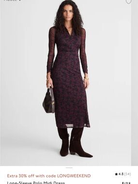 Madewell Women’s Long Sleeve Floral Midi Dress in Deep Plum
